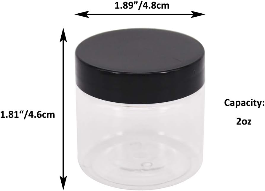 Clear Plastic Slime Jars - 48 Pack 2 OZ (55ml) Containers with Lids & Labels | Ideal for Cosmetics, Makeup, Organization