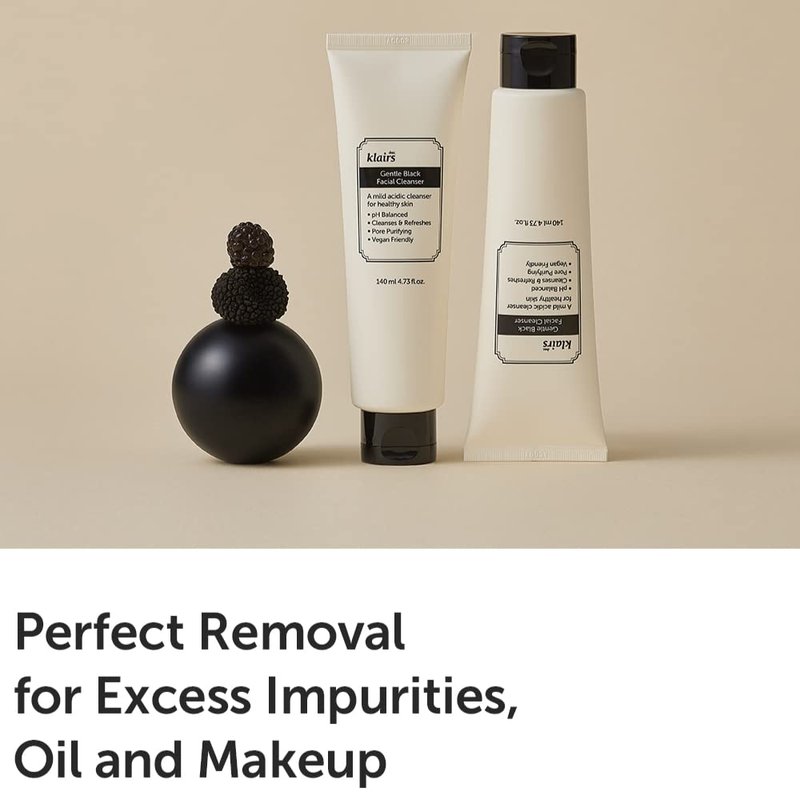 Gentle Black Facial Cleanser - Korean Low-pH Foam with Activated Charcoal | Non-Stripping Face Wash for Sensitive Skin, 4.73 Fl Oz