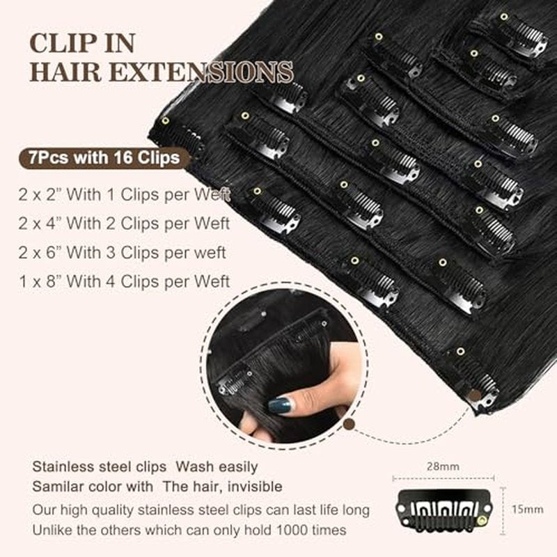 Clip in Hair Extensions Real Human Hair 120g 7pcs Human Hair Clip in Extensions 14 Inch Jet Black #1 Thickened Straight Real Hair Extensions Clip in Human Hair