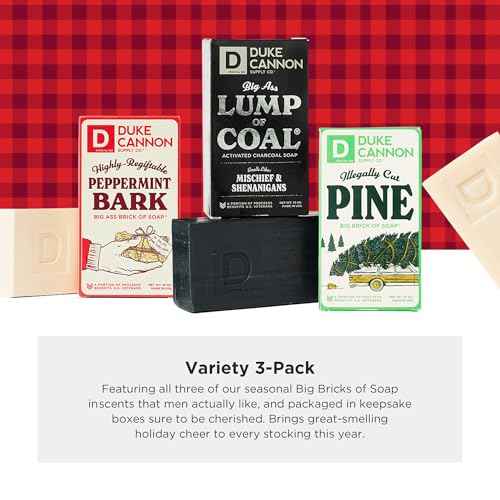 Duke Cannon Supply Co. Big Brick of Soap Bar For Men - Lump of Coal, Illegally Cut Pine & Peppermint Bark, Holiday Variety 3 Pack, 10 oz. Bar Soaps