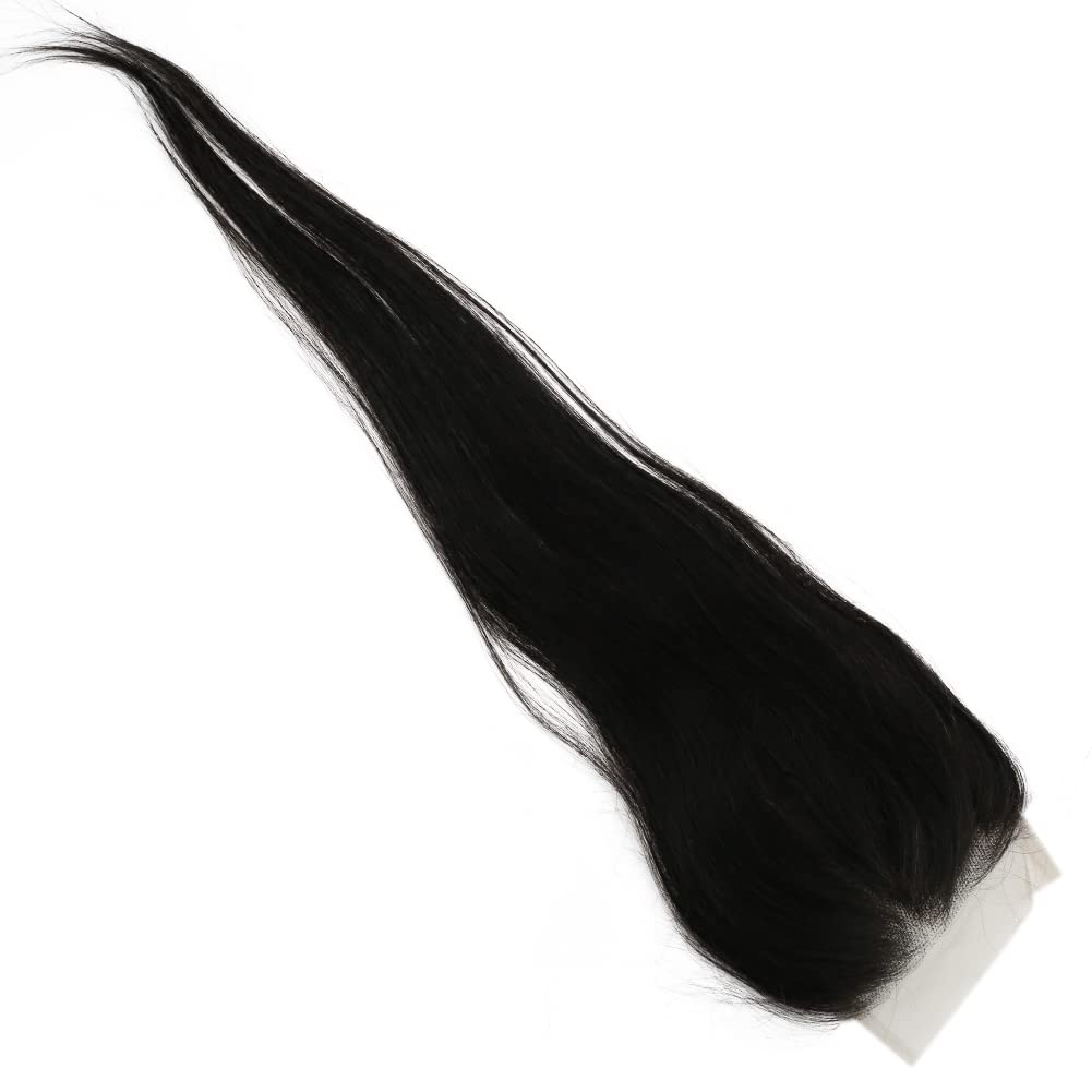 Full Shine 4 * 4 Lace Closure Hair Extensions 14 Inch Straight Frontal Human Hair for Women Invisible Lace Closure Natural Black Brazilian Remy Hair Extensions