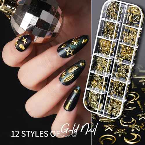 Teenitor Nail Charms Nail Gems with 15 Sheets Gold Nail Stickers, 6 Boxes of Rhinestones for Nails Art Tools, 3D Nail Decals Pearls for Nails