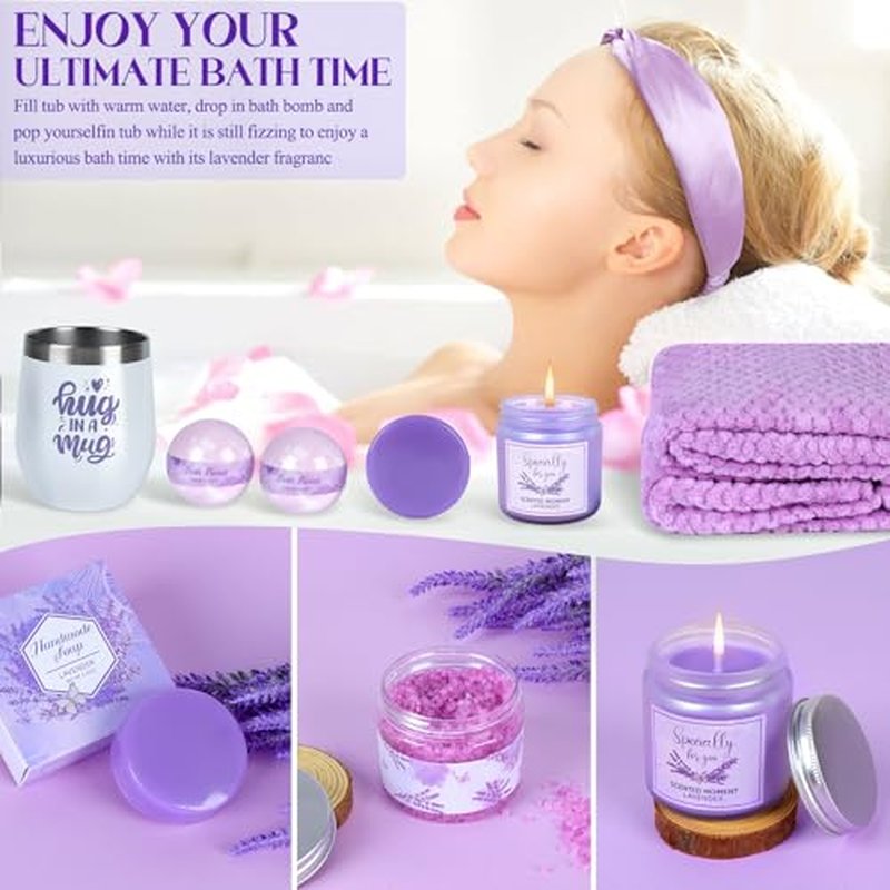 Christmas Gifts Baskets for Women,Get Well Self Care Gifts for Women,Lavender Relaxing Spa Basket with Luxury Flannel Blanket Feel Better Birthday Gifts for Mom Her Sister Wife Girlfriend