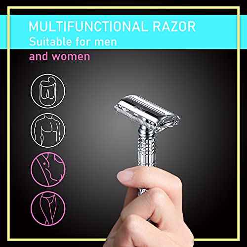 BAILI Butterfly Open TTO Double Edge Metal Safety Razor Wet Shaving Kit for Men Women with Platinum Blade and Mirrored Travel Case BD179