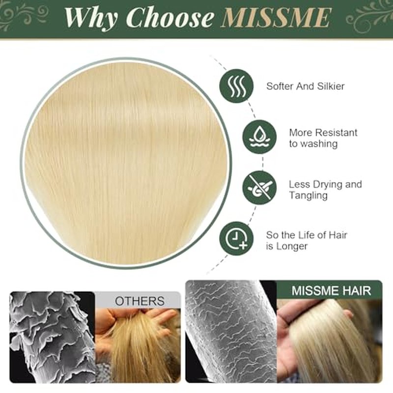 Missme Tape in Hair Extensions Human Hair 18 inch 20 Pcs 50g #613 Blonde Tape ins Human Hair Extensions Remy Hair Skin Weft Seamless Invisible Silky Straight Thick Ends Add Length