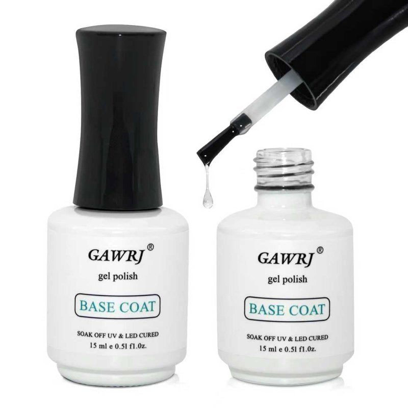 GAWRJ Long Lasting Base Coat Gel, 2-Pack 15ml, Anti-Yellowing Non-Shrinkage Nail Primer for Extensions, Acrylic, Polygel, Tips, Cures with UV/LED Lamp for Professional Salon & DIY