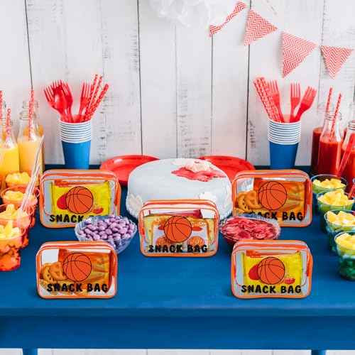 Yeyeplum 12 Pcs Basketball Snack Bags for Team Gifts Basketball Goodie Treat Candy Pouch Bags Clear PVC Waterproof with Zipper Party Favors for Team Ground Christmas Birthday Gifts Sport Supplies