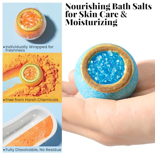Crystal Bath Bomb Gift Set ? 12 Pack with 6 Natural Scents, Organic Shower Bombs with Nourishing Bath Salts, Stress Relief Bubble Spa, Self Care Gifts for Women, Mom, Wife, and Daughter