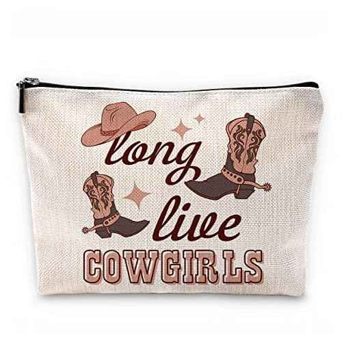 Sufamb Long Live Cowgirls Retro Western Boots Hat Makeup Bag,Beige Preppy Cosmetic Pouch,Christmas Birthday Gifts for Teen Girls Best Friends,Cowgirl Gifts for Girls