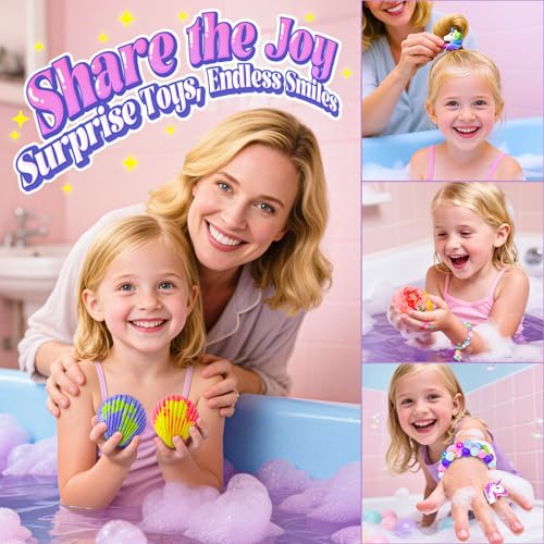 Shell Bath Bombs for Girls ? 12 Pack Child-Safe Aromatherapy Bath Bombs with 20 Surprise Toys Inside, 6 Fruity Scents in 2 Gift Boxes (Mermaid & Unicorn Themes), Christmas Gift for Kids