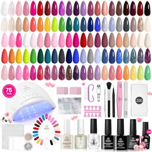 Beetles Gel Nail Polish Kit with U V Light-75PCS Chic Outfits 45 Colors Gel Polish Starter Kit,Soak Off All Season Gel Nail Kit with 5PCS Base Top Coat Nail Art Tools-Perfect Manicure Kit for Women