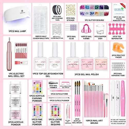 SAVILAND Acrylic Nail Kit ? Nails Kit Acrylic Set with Nail Drill Brushes Gel Polish Clear Nails Tips Nail Art Tools Nail Stuff for Starters DIY Christmas Gift