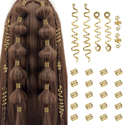 26pcs Gold Hair Accessories for Women Loc Hair Jewelry for Braids Metal Dreadlock Beads Set Snake Hair Clips Decoration Gold