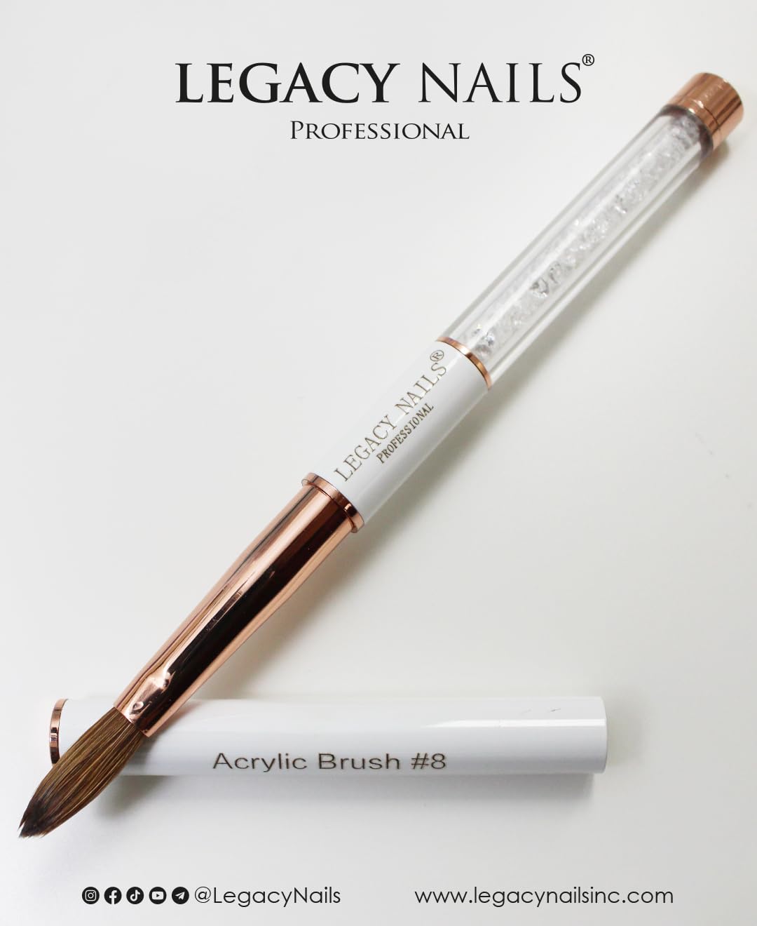 Legacy Nails Professional Acrylic Nail Brush #8 - WHITE - Perfect For Sculpting Acrylic Nail Extensions Flexible bristles Light weight