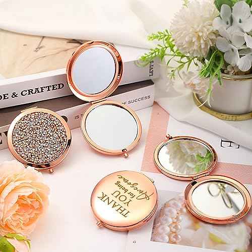 Kathfly 10 Pcs Thank You Gifts for Christmas Thanksgiving Women Mom Inspirational Compact Mirror Employee Appreciation Gifts Motivational Magnifying Pocket Mirror for Teachers(Rose Gold)