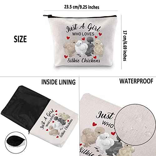 G2TUP Silkie Chicken Lover Gift Who Loves Silkie Chickens Makeup Bag Silkie Chicken Owner Cosmetic Bag Crazy Chicken Lady Zipper Travel Bag (Who Loves Silkie Chickens White Bag)