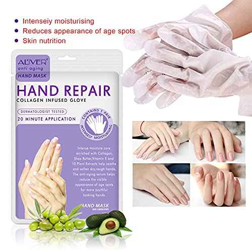 4 Pack Hands Moisturizing Gloves, Hand Spa Mask Infused Collagen, Serum + Vitamins + Natural Plant Extracts for Dry, Cracked Hands, Moisturizer Hands Mask, Repair Rough Skin for Women&Men