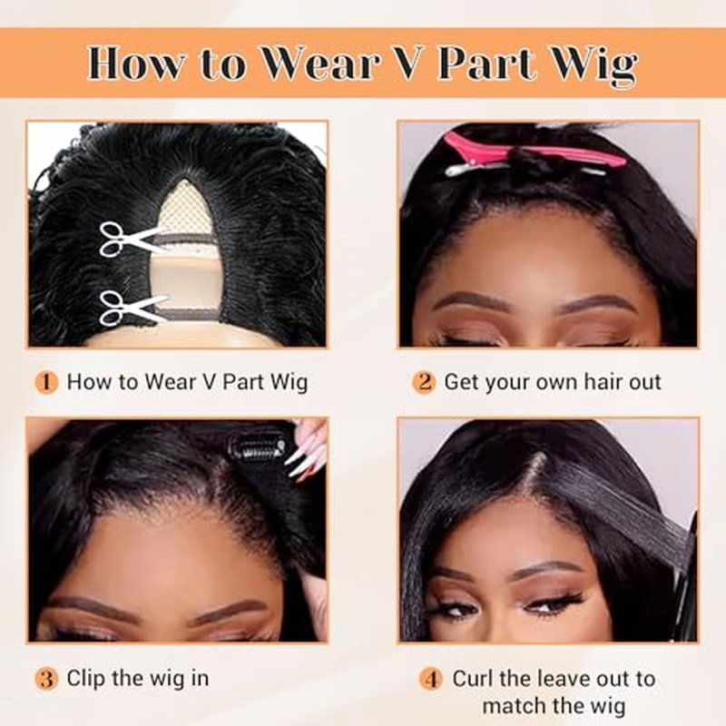 V Part Human Hair Wig Body Wave V Part Wig Human Hair for Black Women 14 Inch Glueless Wigs Clip Upgrade Natural Beginner Friendly Middle Part 200% Density