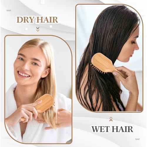 6 Pack Mini Bamboo Hair Brush Bulk Pocket Travel Small Hairbrush Long Short Wet Dry Hair Scalp Massage Gifts for Wedding Bridesmaid Party Favors for Women Men (Square)