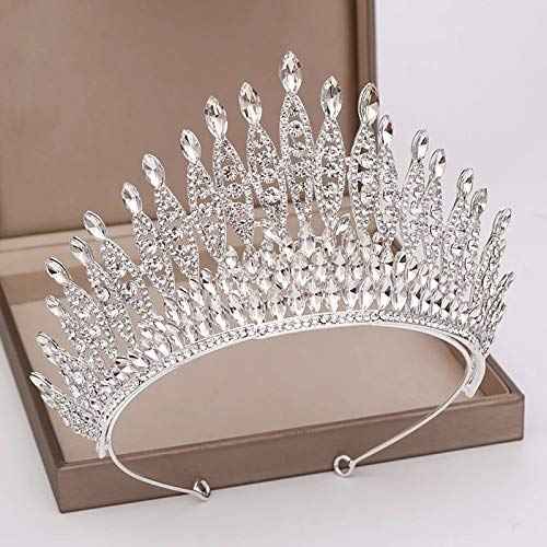Trendy Silver Color Rhinestone Crystal Queen Big Crown Bridal Wedding Tiara Women Beauty pageant Bridal Hair Accessories Jewelry (Silver)