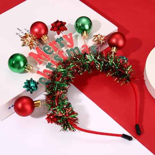 NVENF Christmas Headband for Women Xmas Bow Headbands Red Green Holiday Ornament Headbands Christmas Accessories Outfits Costume Ugly Sweater Party Decors Holiday Gifts (Pattern A)