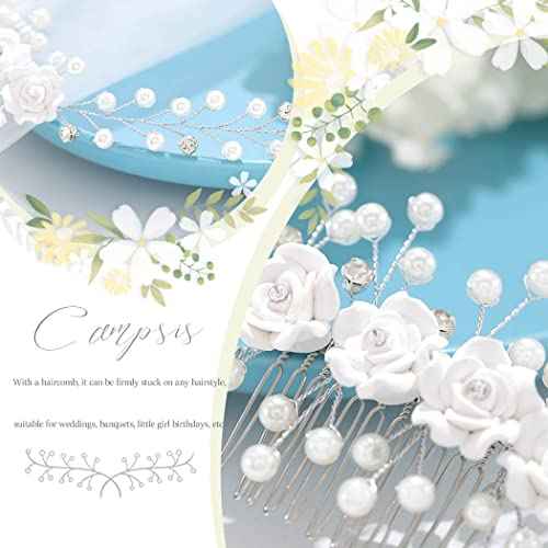 Campsis Flower Girls Hair Accessory, White Floral Headband, Pearl Headpiece for Bridal