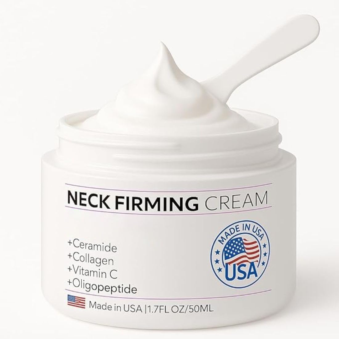 Neck Firming Cream with Collagen & Hyaluronic Acid - Made in USA, Anti-Aging Moisturizer Neck Cream for Tightening and Lifting, Women Facial Skin Care Wrinkle Cream for Face Neck Décolleté-1.7 fl.oz