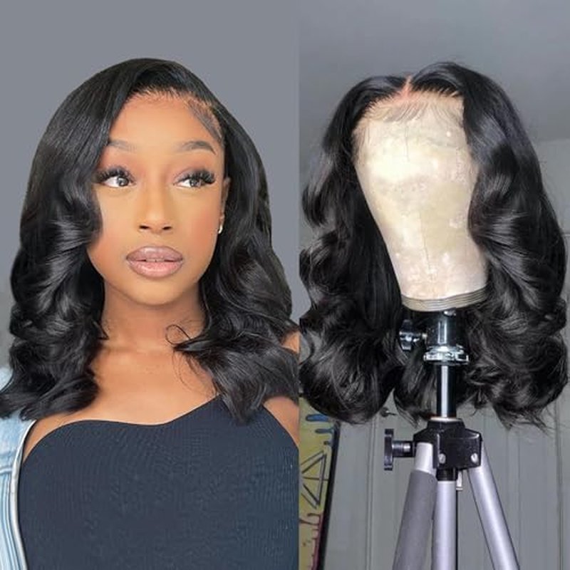 Douyin Bob Wig Human Hair 13x4 Lace Front Wigs Human Hair Pre Plucked Body Wave 180% Density 14 Inch HD Lace Frontal Short Glueless Wigs for Women (14 inch, Natural Black)