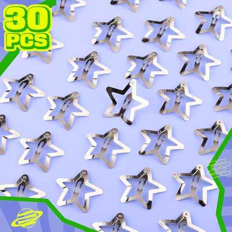 YGDZ 30 PCS 1.61" Star Hair Clips, Y2K Hair Accessories, Silver Clips for Girls Women, Rave Accessories, Non Slip Barrettes, Metal Snap Hair Clips