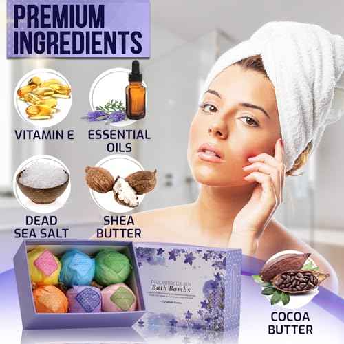 Bath Bombs Gift Set - Ultra Bubble XXL Fizzies (6 x 4.1 oz) with Natural Dead Sea Salt Cocoa and Shea Essential Oils, The Best Birthday Gift Idea for Her/Him, Wife, Girlfriend, Women, Kids
