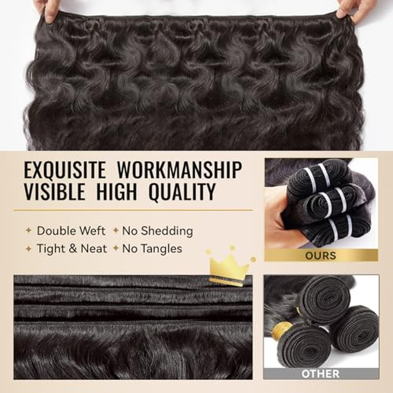 WEQUEEN Bundles Human Hair Body Wave 16A Brazilian Virgin Hair Bundles 20 Inch Thick Weave Natural Black