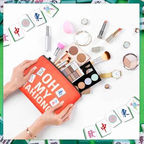 9 Pcs Mahjong Cosmetic Bag Gifts for Women Mahjong Makeup Bag Mah Jong Zippered Pouch for Lover Player Friend Mom Grandma Lucky Birthday Christmas New Year Gift