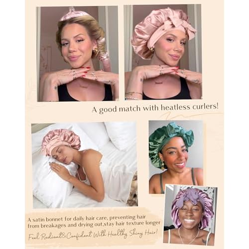 YANIBEST Silk Bonnet for Sleeping Women Adjustable Double Layer Satin Bonnet Reduce Friction Prevent Frizz Natural Curly Hair