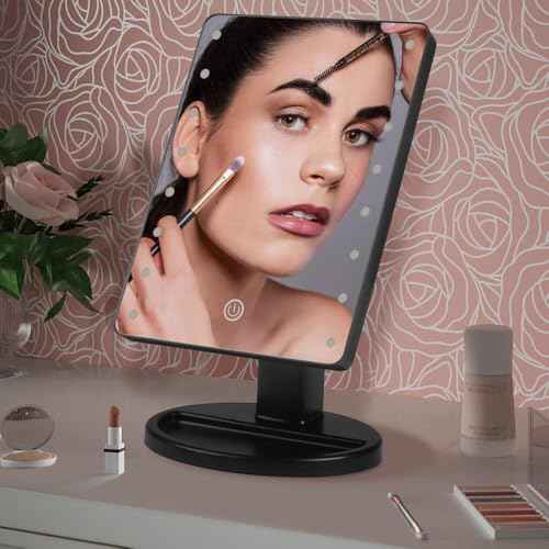Lighted Makeup Mirror with Lights 16 Led Vanity Makeup Mirror with Adjustable Brightness and 180 Degree Rotation Touch Screen Dual Power Supply Gifts for Teens Girls Women