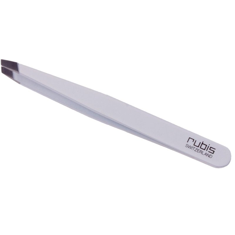 Rubis Tweezers Slanted Tips Epoxy Coated Stainless Steel White