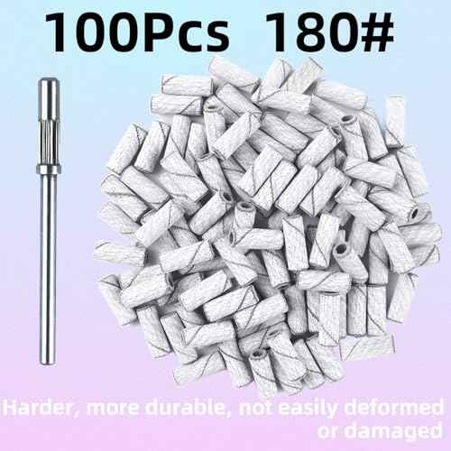 100 Pcs (180 Grit White) Small Sanding Bands Nail Drill Bit,Nail Drill Bits,Extreme Fine Grit Mini Sanding Band,Nail Bits,Upgrade 3.1mm Mandrel Bits,Professional Nail Drill Bit for Acrylic Nails
