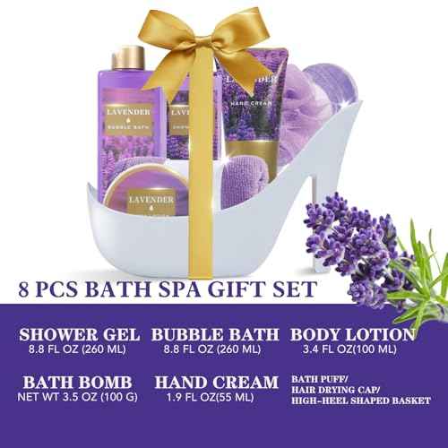 Gifts For Women, Spa Gift Basket for Women? 9 Piece Set of Lavendar Home Spa Set, Bath Gift Set, with Shower Gel, Shea Butter and Body Lotion, Anniversary Christmas Basket Gifts for Mom, Wife