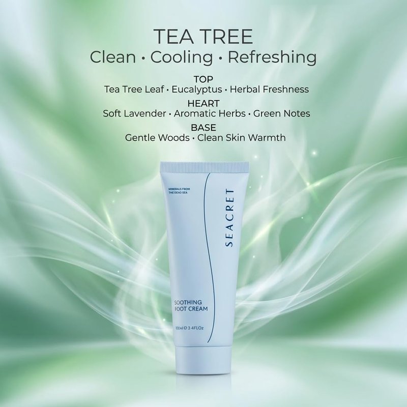 SEACRET Dead Sea Foot Cream - Deep Moisture Heel Repair with Tea Tree Oil, Shea & Cocoa Butter, Rapid Absorption Formula for Dry, Cracked Skin, Hypoallergenic, Paraben-Free & Vegan, 3.4 Fl Oz / 100 ml