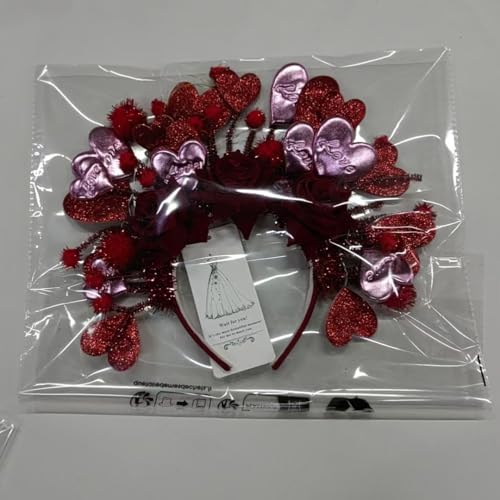 CLOACE Valentine's Day Heart Headband Light Up Red Hearts Hair Band LED Flower Party Featival Hair Accessoires for Women and Girls (Red)