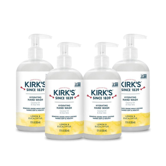 Kirk's Hydrating Hand Wash - Coconut Oil & Aloe Vera Formula | Odor Neutralizing, Vegan, 12 Fl Oz (4 Pack)