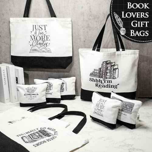 12 Pcs Book Club Gifts Book Tote Bag for Book Lovers Reading Quote Tote Bag Makeup Bag Reusable Cosmetic Bag with Metal Zipper Bookish Librarian Gifts for Women