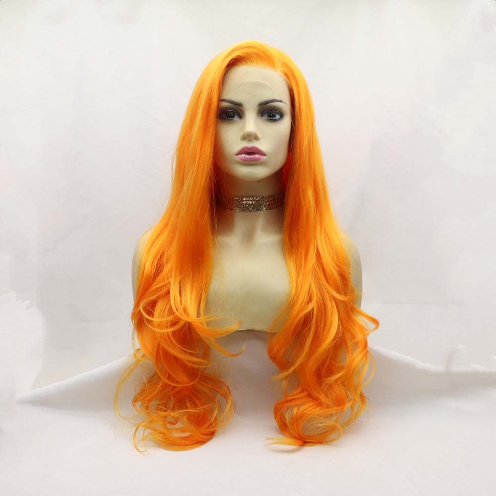 Melody Long Ginger Wavy Synthetic Lace Front Wigs - Heat Resistant, Side Parting, Cosplay Wigs