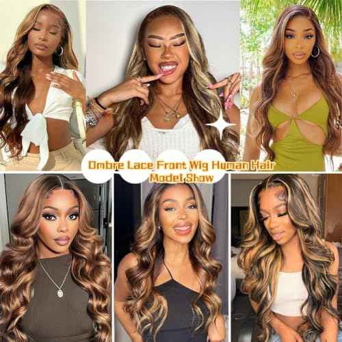 Sunelk Highlight Wig 200 Density 13x6 Lace Front Wigs Human Hair 24 Inch Ombre Body Wave Lace Front Wigs Human Hair Pre Plucked Honey Blonde Wig HD Lace Frontal Glueless Wig for Women