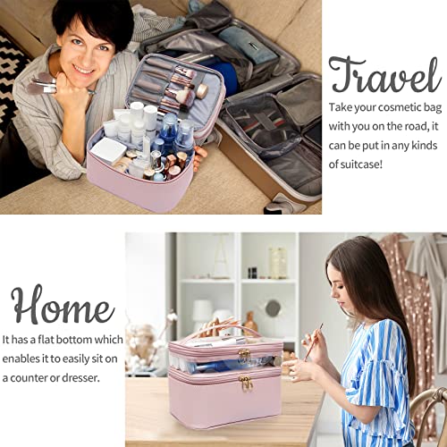 Makeup Bag,Leather Double Layer Large Makeups Organizer Bag,Travel Accessories Dorm Room Essentials Toiletry Bag for Women,Travel Essentials Cosmetic Bag Makeup Case,Mothers Day Gifts Graduation Gifts