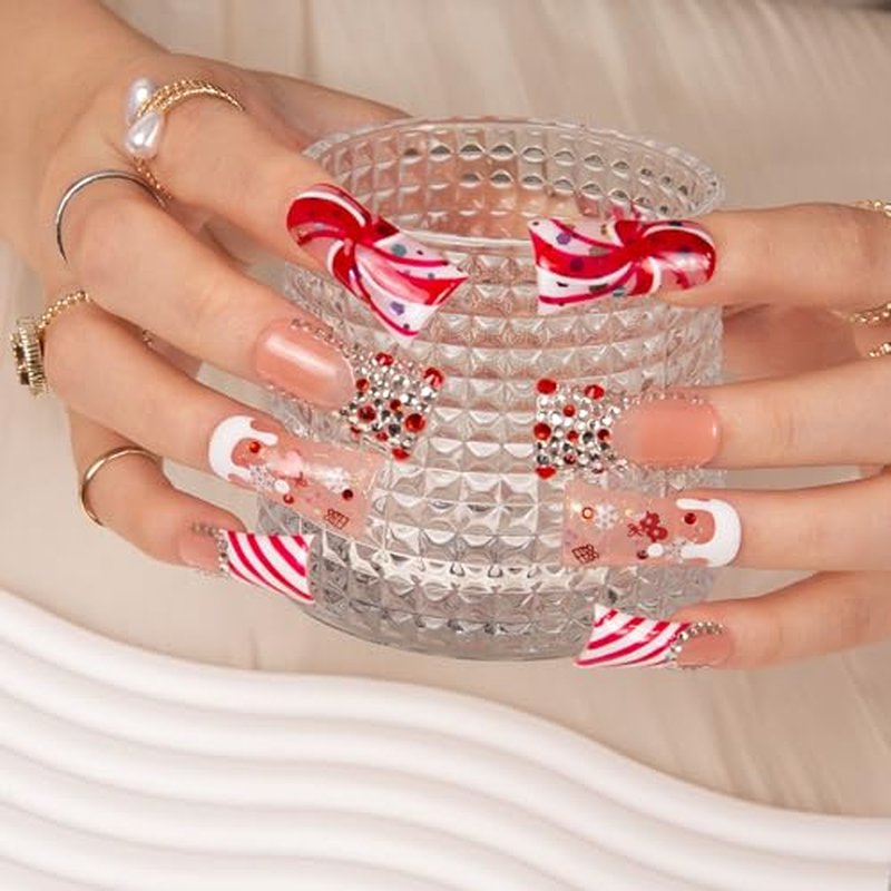 LOVFUL Press on Nails Christmas Gift | Handmade with Full Covered Crystals | Reusable Full Cover Nails | Duck Classic Regular 1.3 in | H349-L