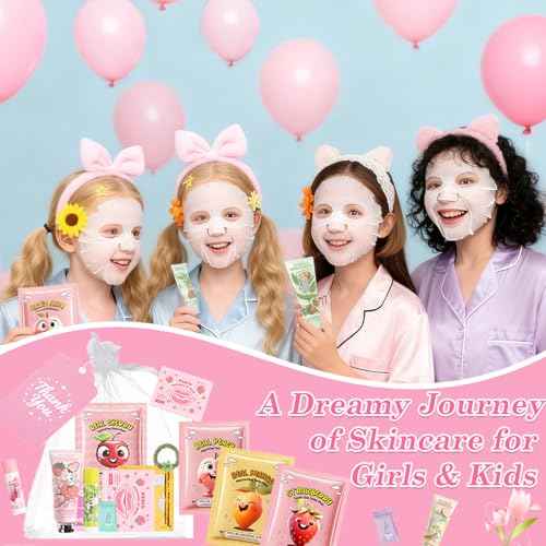 90PCS Spa Party Supplies for Girls,Daughter Spa Gift Sets Favors Include Face Masks,Lip Balm,Lip Mask,Eye Patches,Skin Care For Teens 10-12,Spa Birthday Sleepover Party Supplies for Kids Teens Girls