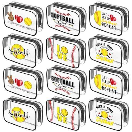 12 Pcs Softball Clear Cosmetic Bags For Women 7.1 x 4.7 x 2.4'', Baseball Lover Makeup Bags, Softball Cosmetic Bag, Birthday Christmas Graduation Gifts For Baseball Players, Travel Toiletry Pouch
