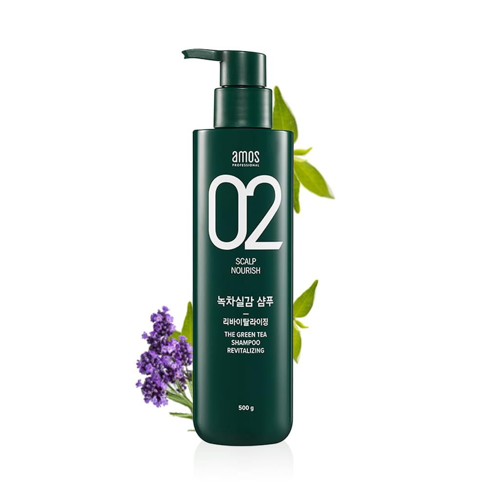 AMOS PROFESSIONAL The Green Tea Shampoo Refresh [For Oily Scalp] 17.6oz (500g) | Anti-Hair Loss Korean Hair Growth Shampoo for Cleanse Excess Sebum