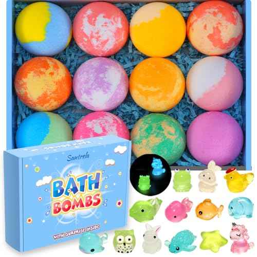 Bath Bombs for Kids with Toys Inside - 12 Pcs Handmade Bubble Bath Fizzies Bomb with Glow-in-The-Dark Surprise Toys Inside, Ideal Gift for Easter Eggs Stuffers Birthday Christmas