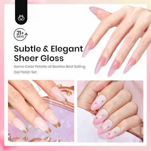 Beetles Dip Powder Nail Kit, 6 Colors Jelly Pink Nude Milky Translucent Powder Dipping Set for All Seasons, Manicure DIY Art at Home, No Need Nail Lamp Cured Gifts for Women